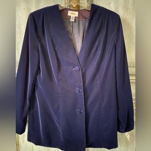 Talbots Blue Velvet collarless jacket with 3 button closure